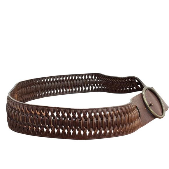 Avignon Leather Belt Vintage Womens L Brown Woven Wide Boho Festival Artisan 70s - Picture 4 of 11